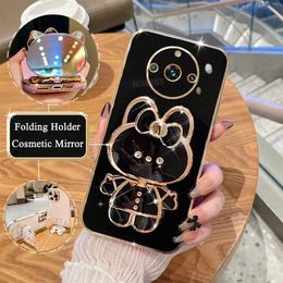 Cell Phone Cases Realme11pro Luxury Plating Mirror Holder Case For Oppo Realme 11 Pro Plus 11pro 9 8 10 4g 5g 9i 8i Gt Neo 5 Silicone Stand Cover 2442