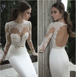 Vestido De Noiva Berta Mermaid Wedding Dresses Spring Summer High Neck Long Sleeve Sheer Lace Backless Bridal Gowns9111994