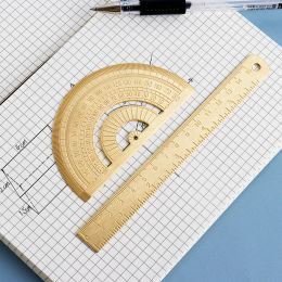 Vintage Brass Straight Ruler for Students Metal Triangle Ruler Protractor Measuring Tool Creative Stationery School Supplies
