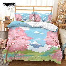 Bedding Sets Cherry Blossoms Duvet Cover Japanese Style Petal Floral Set Pink Flower Comforter 3pcs For Adults Teen Girls Decor