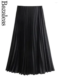 Skirts Women 2024 High Waist Midi Skirt Elegant Pleated For Vintage Black Party Official Store