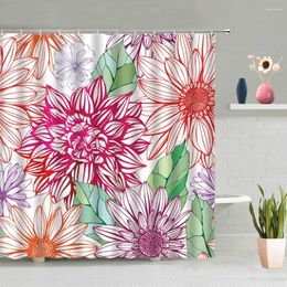 Shower Curtains Creative Pink Flowers Plants Curtain Green Leaf Cactus Color Floral Decoration Bathroom Bathtub Screen Polyester