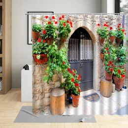 Shower Curtains European Small Town Street Landscape Curtain Plant Flowers Building Scenery Bathroom Bath Decor Sets With Hooks