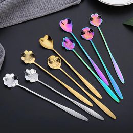 Tea Scoops Stainless Steel Golden Flower Shaped Spoon Dessert Coffee Cute Cherry Blossom Long Handle Honey Wedding Party Favours