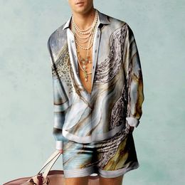 Casual Shirt Sets 3D Printed Mens Fashion Long Sleeves Shirts Oversized Beach Shorts Summer Streetwear Hawaiian Suits Clothing 240325