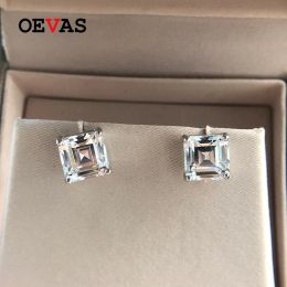 Earrings OEVAS Real 925 Sterling Silver Stud earrings for women top quality Sparking Big 7.5mm Zircon Wedding Jewellery Ladies Girls Gifts