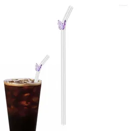 Disposable Cups Straws Reusable With Butterflies Eco-Friendly Glass Transparent Heat Resistant Drinking For Smoothiees Cocktails