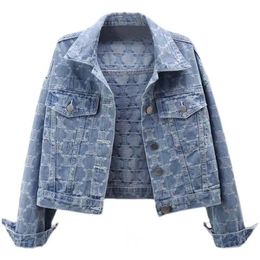 디자이너 재킷 여자 긴 슬리브 옷깃 청바지 재킷 데님 여성 코트 2024