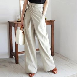 Women's Pants Fashion Women Solid Color High-waisted Lace-up Casual Loose Ladies Chic Office Black Wide Leg Trousers