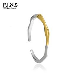 FINS Original S925 Sterling Silver Gold Irregular Line Open Thin Rings Woman Minimalist Stackable Resizable Finger Fine Jewel 240401