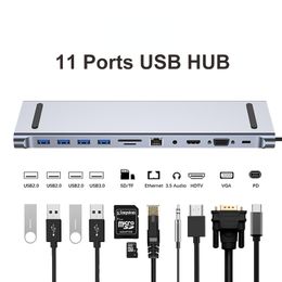 USB C Hub 3.0 8/11/12-in-1 Type C Dock Splitter Multiport Adapter 4K HDMI RJ45 SD/TF VGA HDMI PD for Laptop MacBook iPad Xiaomi