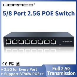 HORACO 2.5G PoE Switch 5 Port 8 Port 2.5GBASE-T Network Switcher 120W IEEE802.3af/at/bt for VoIP Phone,Surveillance,POE Camera