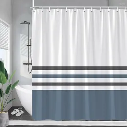 Shower Curtains Blue And White Striped Grey Geometric Modern Minimalist Polyester Fabric Bath Curtain Bathroom Decor With Hooks