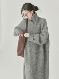 Casual Dresses Women's Autumn Winter Turtleneck Long Knitted Sweater Dress Vintage Chunky Straight Maxi Pullover Jumper 2024