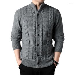 Men's Sweaters Mens Autumn Cable Knitted Cardigan Sweater Long Sleeve Stand Collar Knitwear With Pockets Casual Button Down Outwear Tops