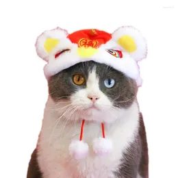 Dog Apparel Chinese Year Pet Costume Traditional Headdress With Lanyard Winter Cat Clothes For Small Medium Pets