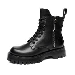 Boots Increase Height Boots for Men Genuine Leather Chelsea Boots Fashion Zip Platform Sneakers Autumn Winter Mans Riding Boots Shoes