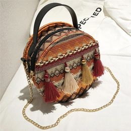 Shoulder Bags Women Messenger Bag Plaid Handbag Cell Phone Pocket Female Bohemian Circular Tassel Geometric PU Leather Hard