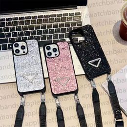 Luxury Glitter Phone Case Designer iPhone Cases For iPhone 15 Pro Case Apple iPhone 13 12 11 14 Pro Max Case Fashion Bling Sequin Triangle P Women Crossbody Mobile Cover