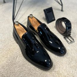 Shoes New Black Loafers for Men Patent Leather Tassels Wedding Business Men's Formal Shoes Size 3846 men shoes