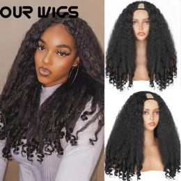 Wigs Afro Kinky Straight V Part Wig with Bouncy Curls Synthetic 22Inch Synthetic Glueless No Leave Out Clip Yaki Wigs for Black Women
