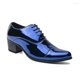 Dress Shoes Man Business Hight Heel Taller Formal Classics Blue Wedding Career Lace Up Office Party Increase 6cm Leather