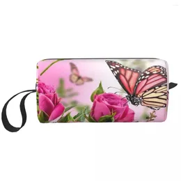 Cosmetic Bags Flower Butterfly Floral Portable Makeup Case For Travel Camping Outside Activity Toiletry Jewelry Bag