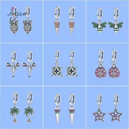 Hoop Earrings S925 Sterling Silver Drop Colourful Cute Animals Cup Zircon For Women Luxury Fine Party Jewellery Gifts