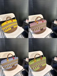 Fashion luxury letter logo with contrast woven ABS leisure Joker handbag large female taro/sea salt/banana