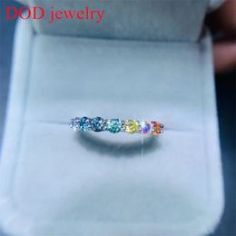 DOD Silver 925 Ring for Women Colourful Solitaire Matching Half Wedding Band Engagement Bridal 240402