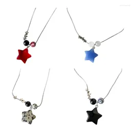 Pendant Necklaces YUYU Chinese Y2k Multiple Star Five-pointed Steel Necklace Simple Niche Ins Round Beaded Female