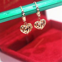 Dangle Earrings 585 Purple Gold Peach Heart For Women To Send Girlfriend 14K Rose Ear Buckle Hollow Design Romantic Jewellery