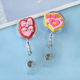 1 Piece PVC Retractable Nurse Badge Reel Cute Colorful Love Heart Students Name Tag ID Card Holder Keychains Lanyard