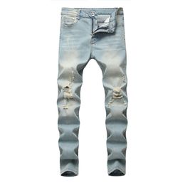 Mens Jeans Blue Black White Sweatpants Y Hole Pants Casual Male Ripped Skinny Trousers Slim Biker Outwears Drop Delivery Apparel Cloth Dhhzk