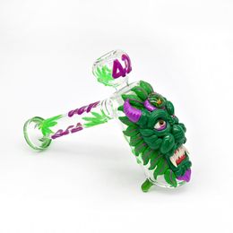 1pc,20cm/7.9in,Glass Hammer Water Pipe,Glow In Dark,Monster Bong,Glass Hookah,Hand Painted,Polymer Clay Cartoon 420 Pattern Glass Smoking Item,Smoking Accessaries