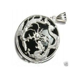 Whole cheap Exquisite black jade silver dragon pendant Chain2086