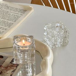 Candle Holders INS Transparent Crystal Glass Ice Candlestick European Style Retro Dining Table Decoration Romantic Candlelight Dinner
