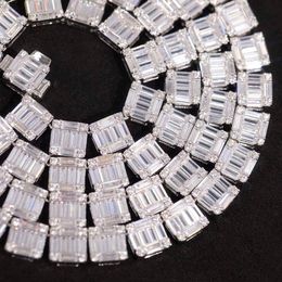 Wholesale Price Sier Baguettes CZ Diamond 8Mm Wide Necklace Cuban Link Chain For Man