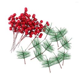 Decorative Flowers 20 Pcs Christmas Berry Pine Needle Bouquet Cuttings Fake Needles For Home Decor Branches Tree Ornaments Pography Props