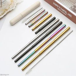 Drinking Straws Stainless Steel Outdoor Portable Foldable Milk Tea Straw Color Circular Silicone Travel Reusable