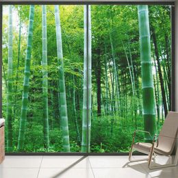 Window Stickers Privacy Glass Film Bamboo Grove Pattern Frosted Door Tint Sun Blocking Static Non-adhesive