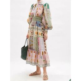 Basic Casual Dresses Spring Retro Patchwork Printed Long Sleeve Original Dress Women Maxi Dressescasual Drop Delivery Apparel Womens C Dh43F