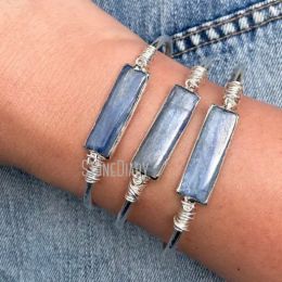 Bangles BM27738 Blue Kyanite Bar Cuff Bracelet Adjustable Bangle Boho Kyanite Bar Cuff Gemstone Jewellery Bridesmaid Gift Blue Crystal