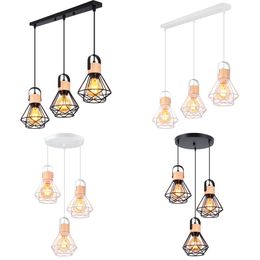 1/3 Heads Modern Hanging Ceiling Lamp Vintage Wood E27 Pendant Light Lighting Fixture Living Dining Room Kitchen Bedroom Decor