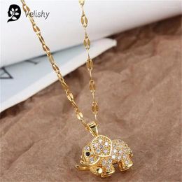 Pendant Necklaces Women's Luxury Cubic Zirconia Elephant Necklace Stainless Steel Chain Aesthetic Statement Vintage Jewellery For Girls Gift