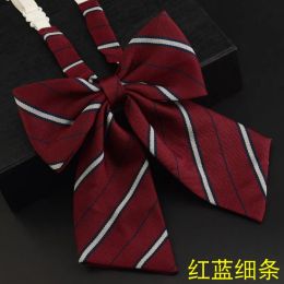 Quality College Style Girls Bowtie Striped Red Blue School JK Uniform Student Chic Handmade Collar Butterfly Shirt Accessories