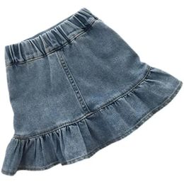 Sommarflickor denim veckad miniskirt för tonåringar kort kjol elegant söt söt tjej ruched denim kjol barn småbarn kläder 2-10t 240325