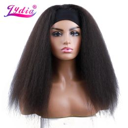 Wigs Lydia Long Kinky Straight Headband Synthetic Hair Wigs For African American Women Color 1B# Black 1822 Inch Kanekalon Afro Wig