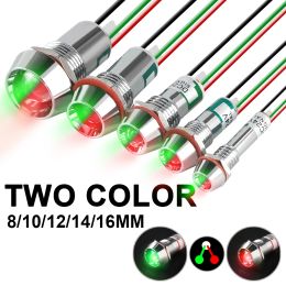 Two Colour Metal Indicator Light Signal Lamp With Wire LED Waterproof Green Red 3V 6V 12V 24V 110V 220V 8MM 10MM 12MM 14MM 16MM