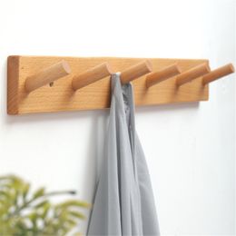 Wooden Hook Bathroom Wall Coat Rack Solid Wood Hooks Decorative Key Holder Wall Hanger Free Punch Bedroom Clothes Storage Shelf